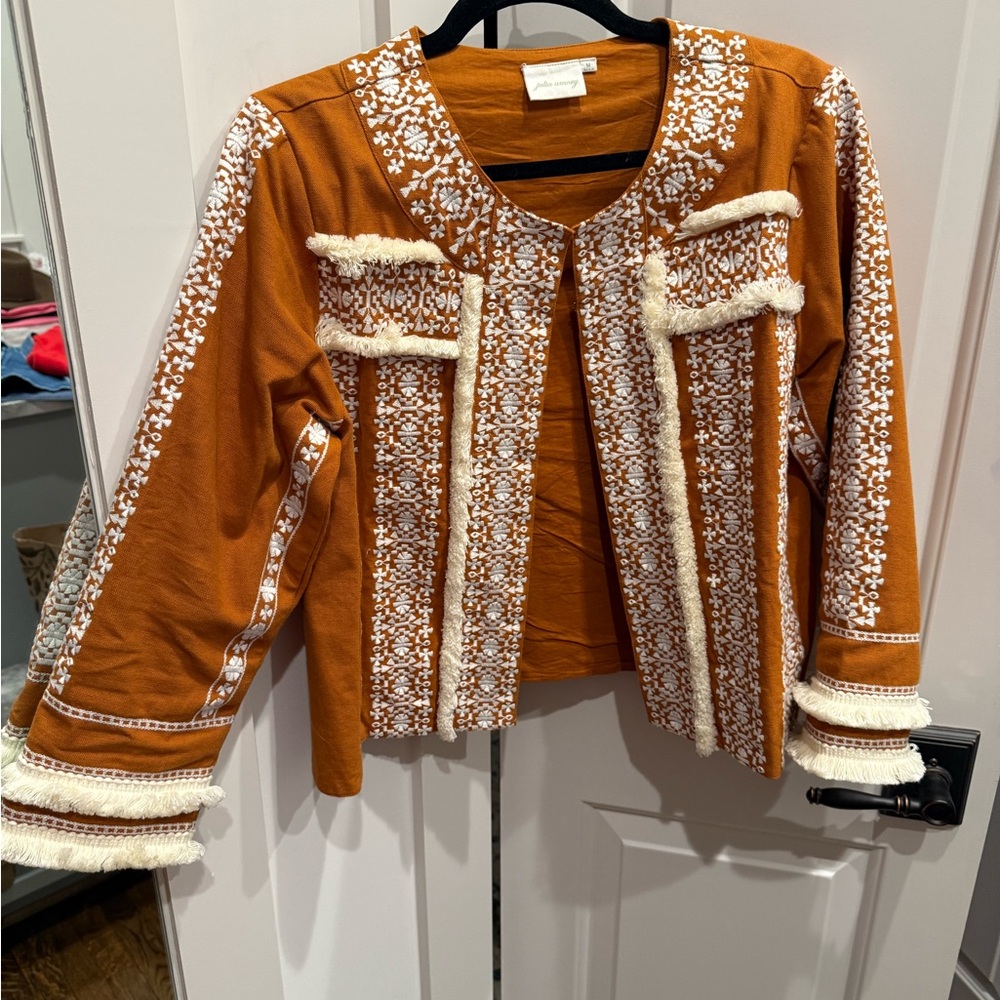 Julia Amory Orange and White Fringe Jacket